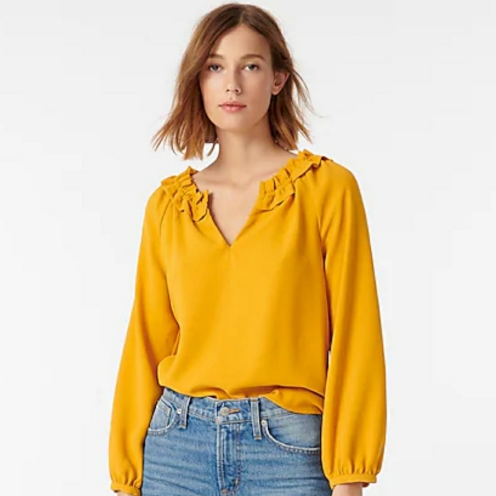 J. Crew Yellow Ruffle Blouse - Picture 2 of 6